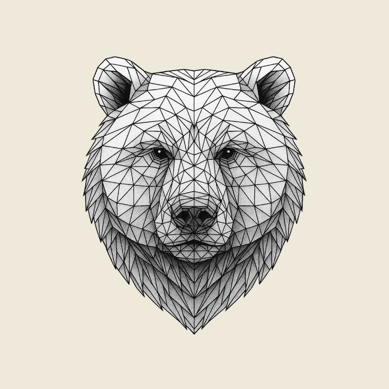 Polygon Bear Face Facet Art Black