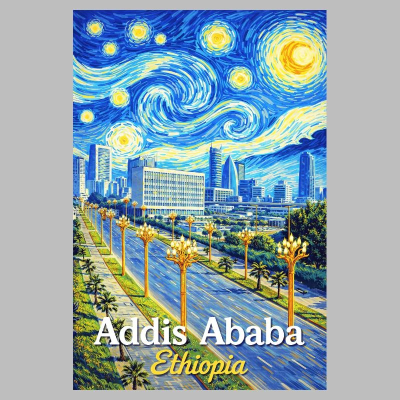 Addis Ababa Night Skyline Art