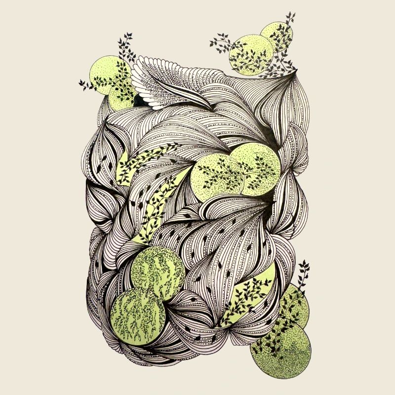 Leaf roots with green accents