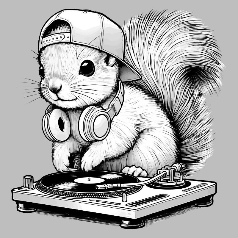 cooles Eichhörnchen-Motiv als DJ mit Kopfhörer