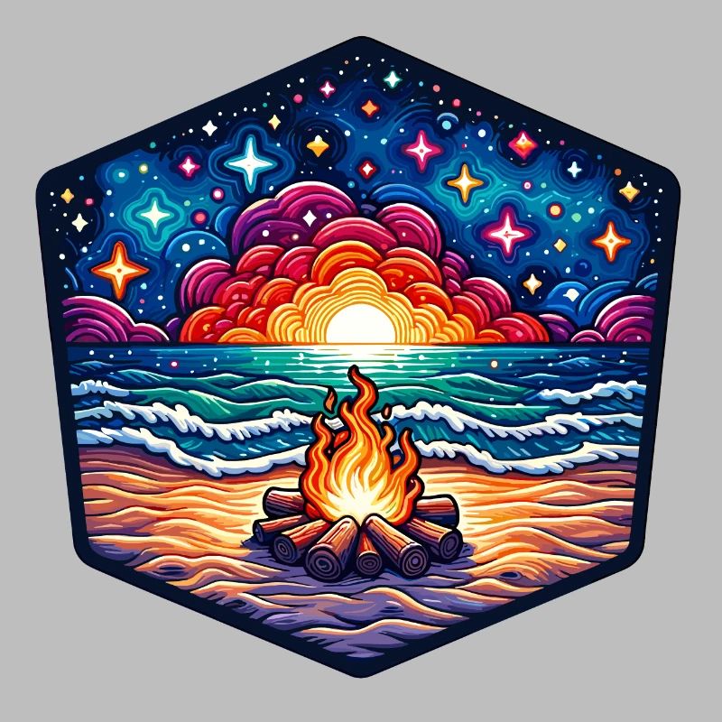 Feu de camp vibrant au bord de la mer