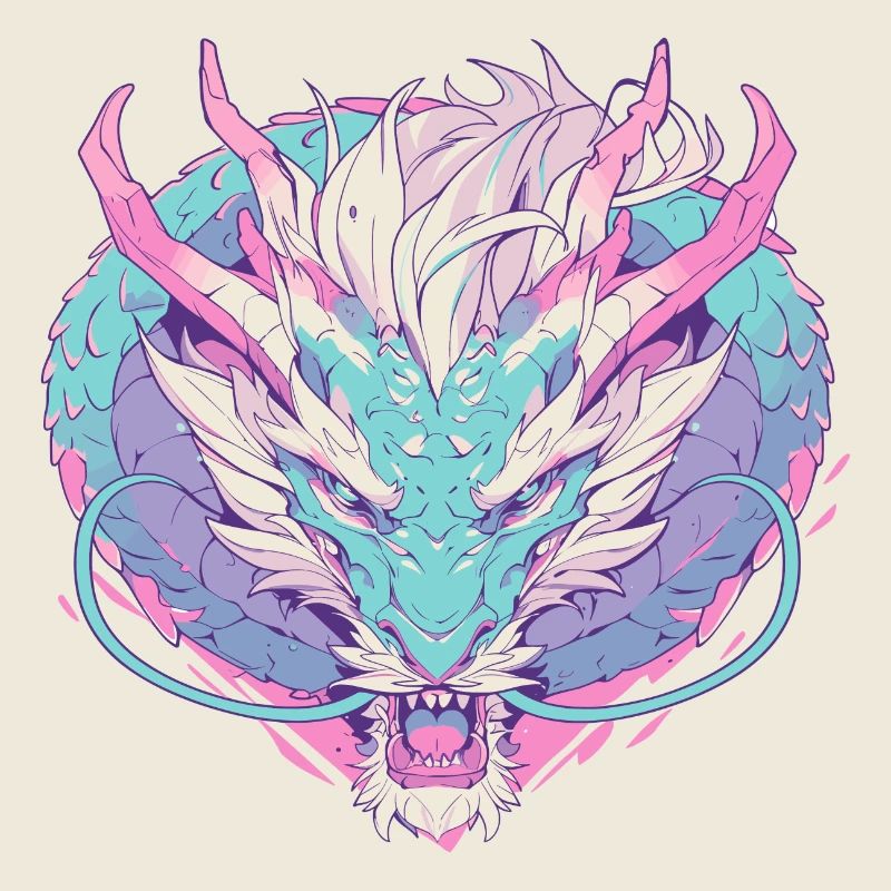 Drachenkopf in Pastellfarben im Pop-Art-Stil