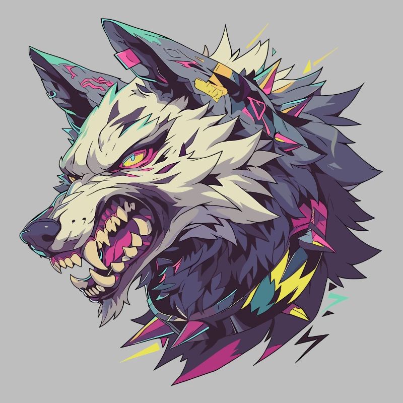 Wütender Wolf mit einem lebendigen und abstrakten Kunststil