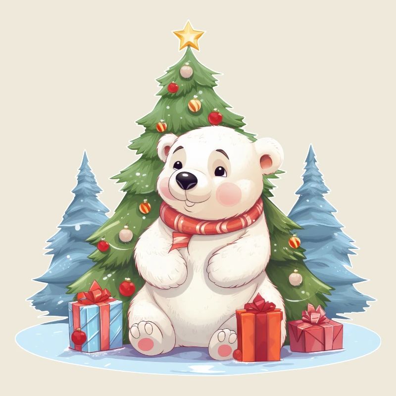 Weihnachten Eisbär mit Weihnachtsbaum