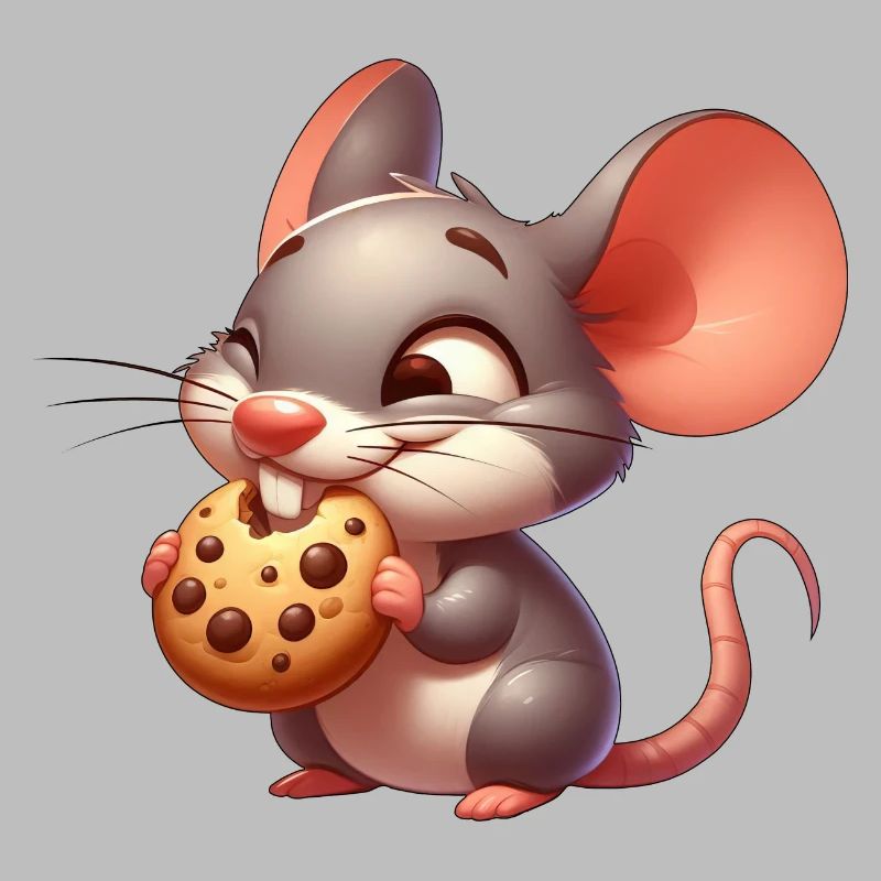 Süße Cartoon Maus knabbert knusprigen Keks