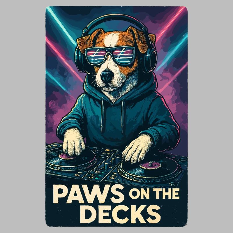 Jack Russell Terrier DJ Turntables Paws Techno