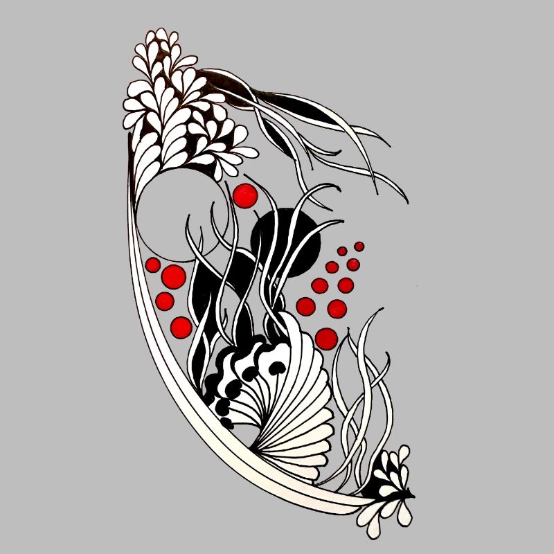 Black and White Leaves Wave Accents