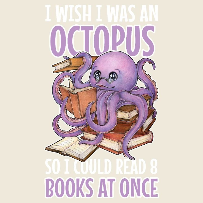 Lesender Oktopus im Bücherstapel Buch Geschenk
