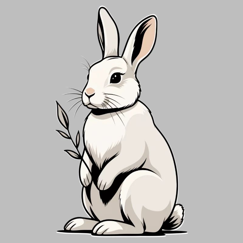 White Rabbit with Leaf Plant