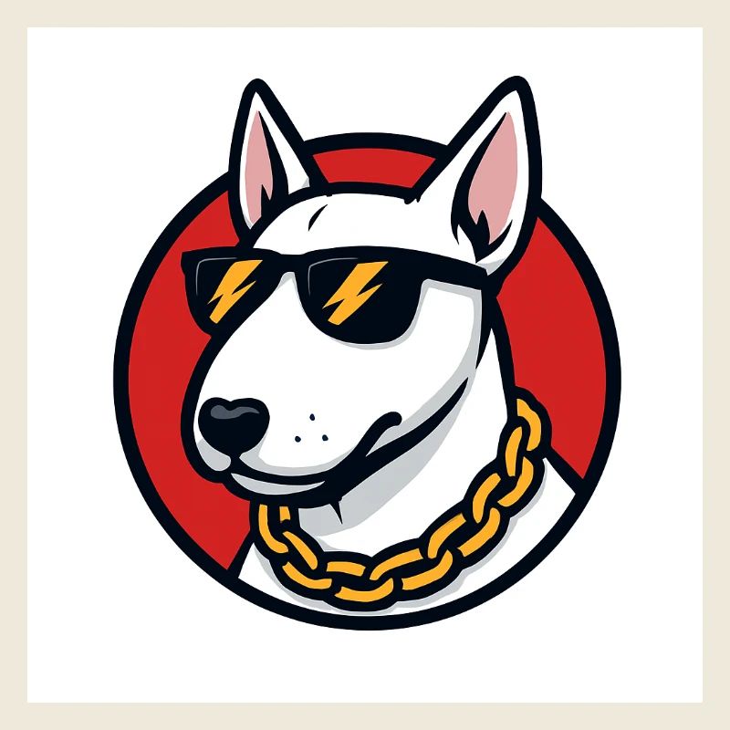 Cooler bullterrier mit Sonnenbrille und Goldkette