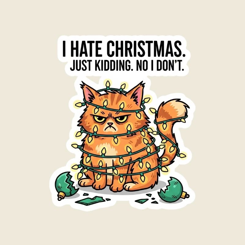 Chat dans les lumières de Noël sarcasme