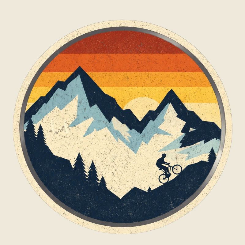 Coucher de soleil Montagnes Cycliste Vintage VTT