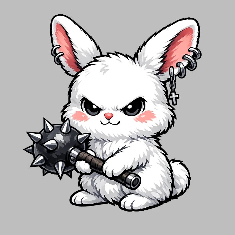 Cuddly bunny with spiked hammer