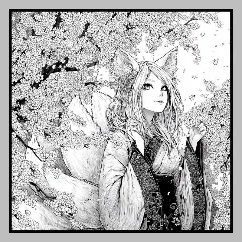 Oreille de renard manga dans un paysage fleuri