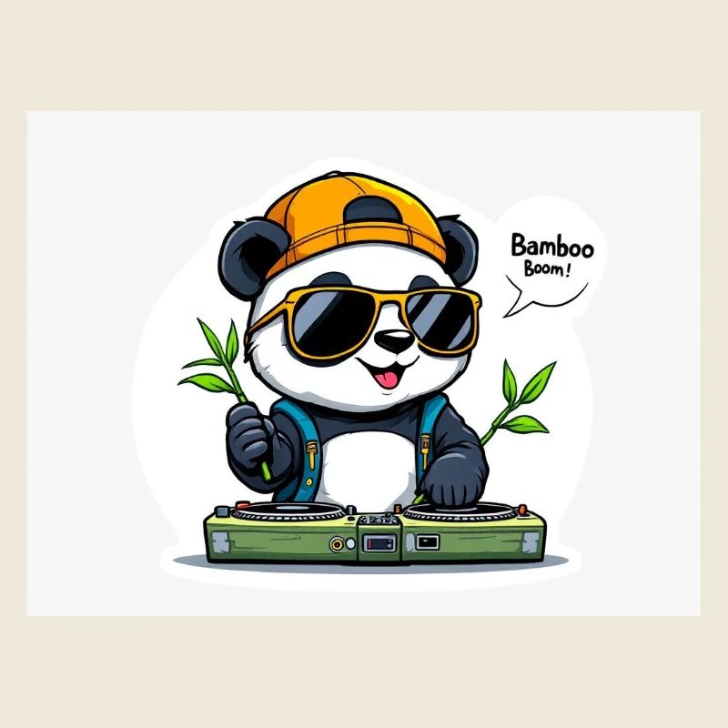 Panda DJ mit Bambusstäben