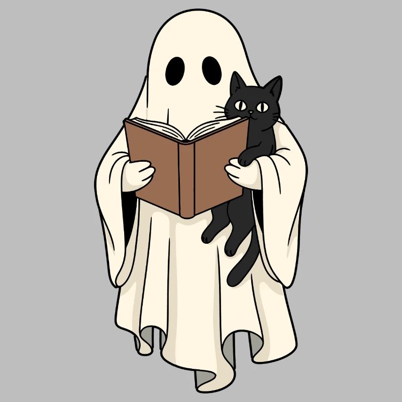 Reading Ghost with Cat in Book