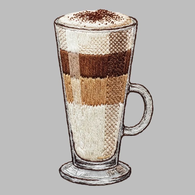 Latte macchiato in embroidered look (printed)