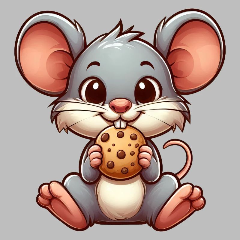 Cute cartoon cat nibbling biscuit