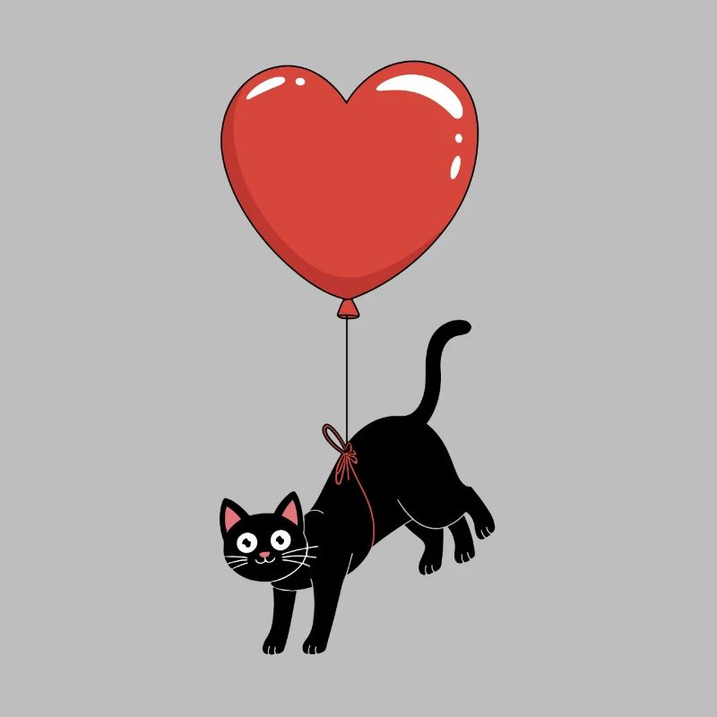 Chat Noir Avec Ballon Cœur : Aimant