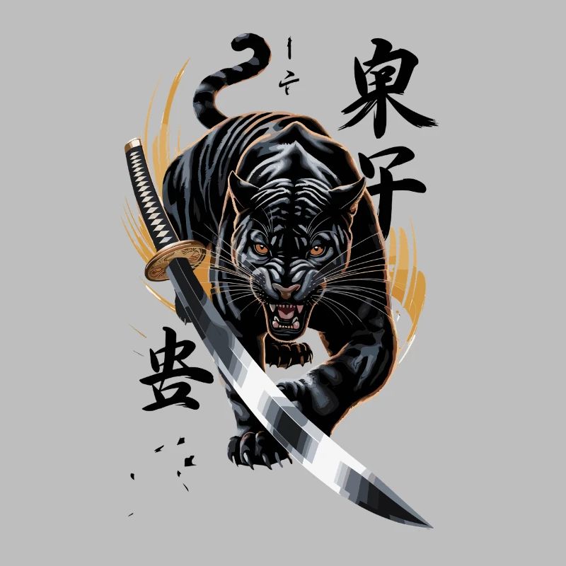 Panthère puissante avec katana