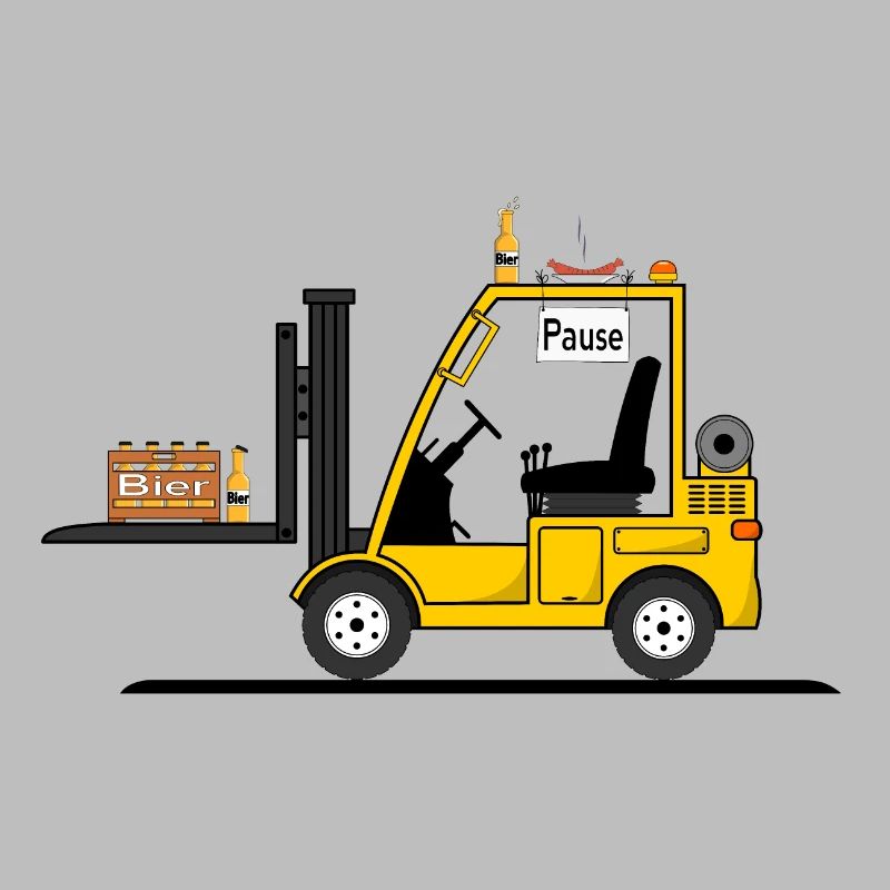 Staplerfahrer mit Bier und Wurst