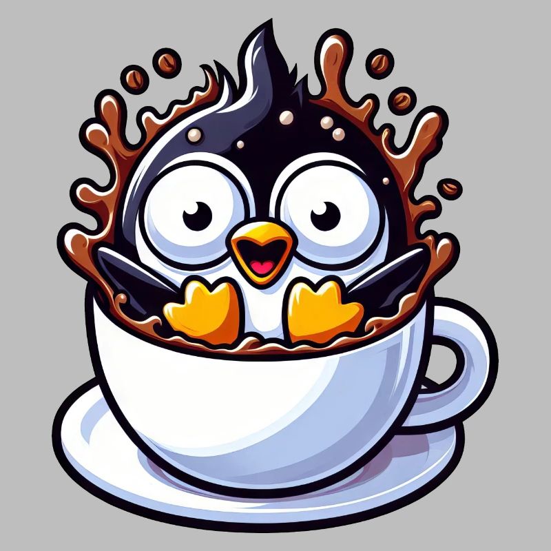 Pinguin Kaffee Kaffeetrinker liebt Koffein