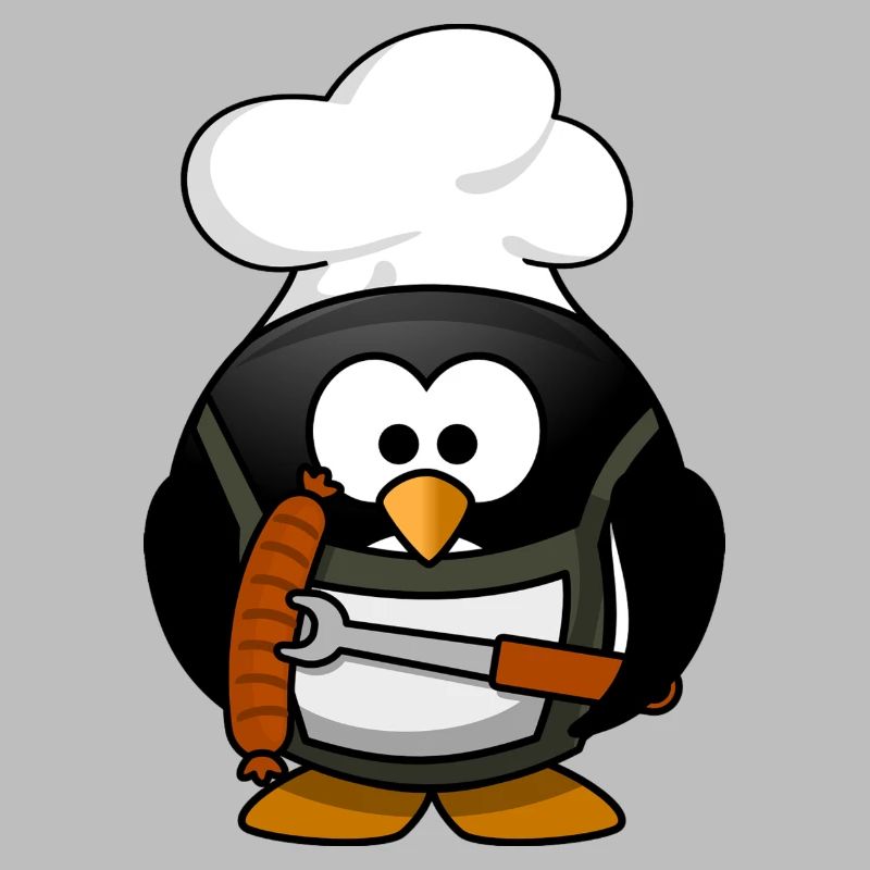Boiling penguin with bratwurst. Gift
