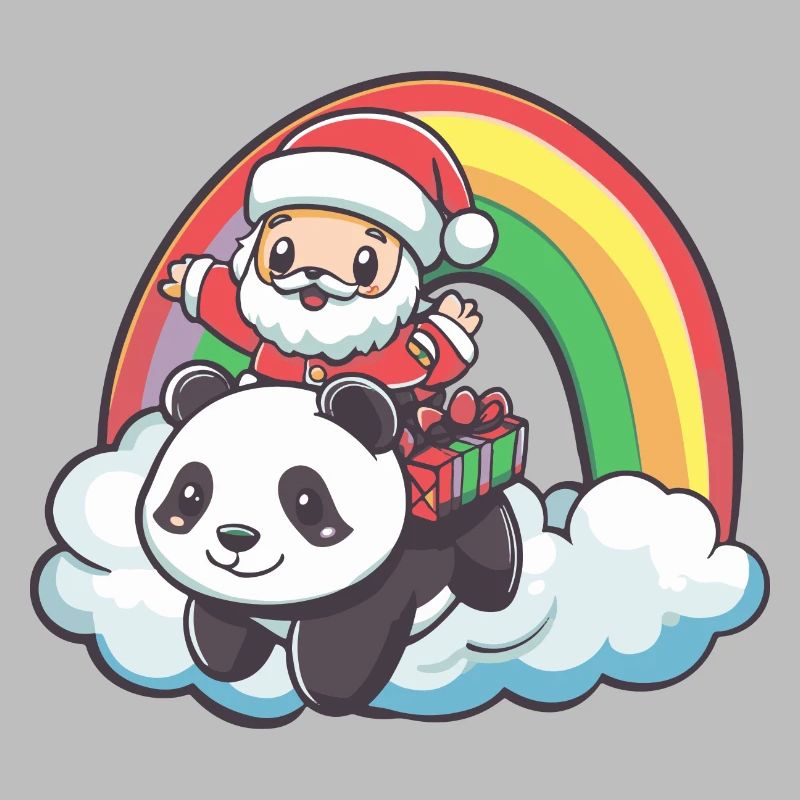 Panda Santa Claus Rainbow