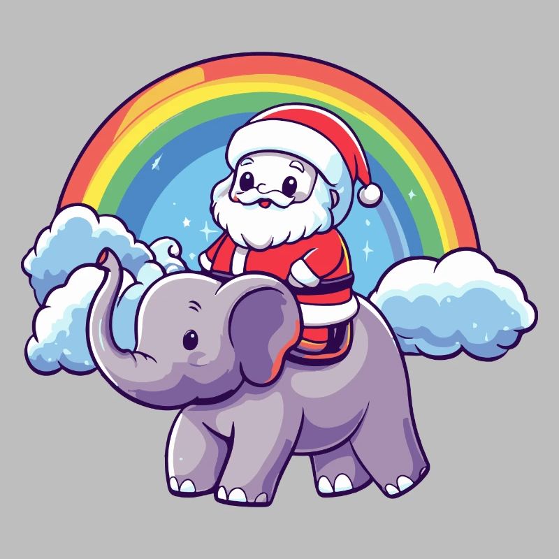 Éléphant Père Noël Arc-en-ciel