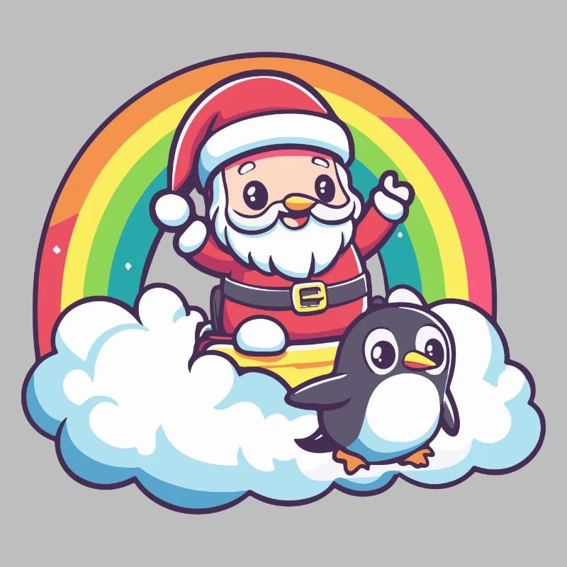 Pinguin Weihnachtsmann Regenbogen
