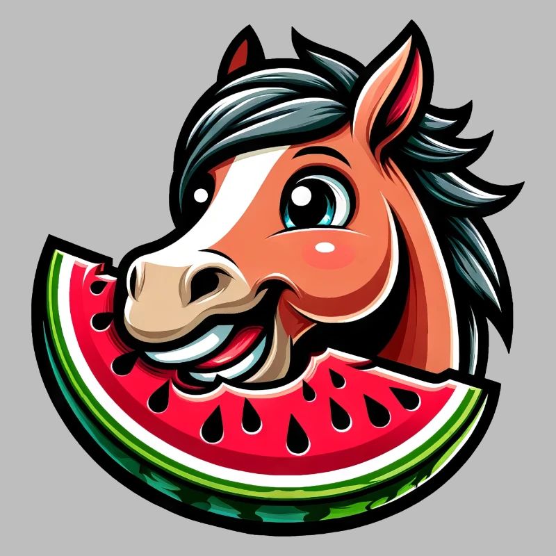 Süßes Pferd mit Melone Sommer Früchte