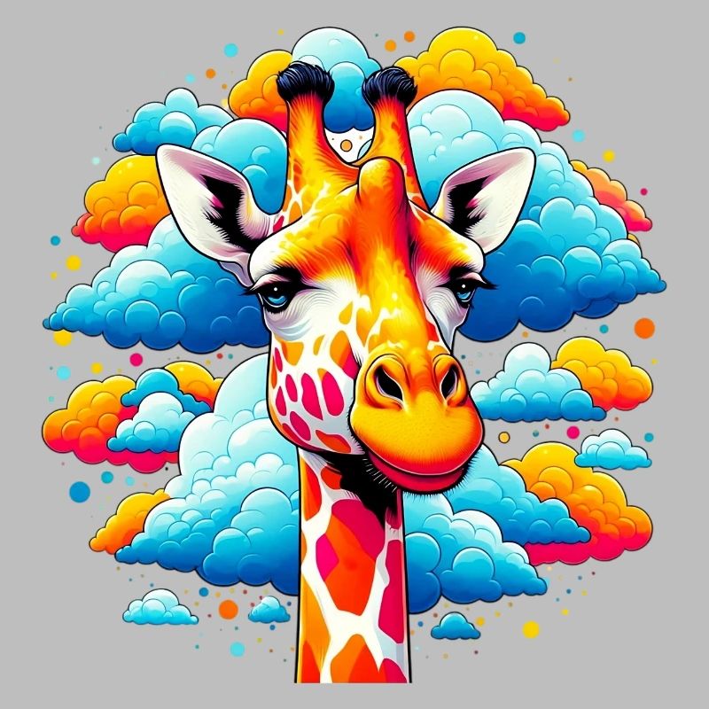 Giraffe with head in cloud clouds