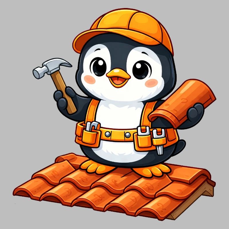 Cute Penguin Mason Construction Worker Construction Site Handwer