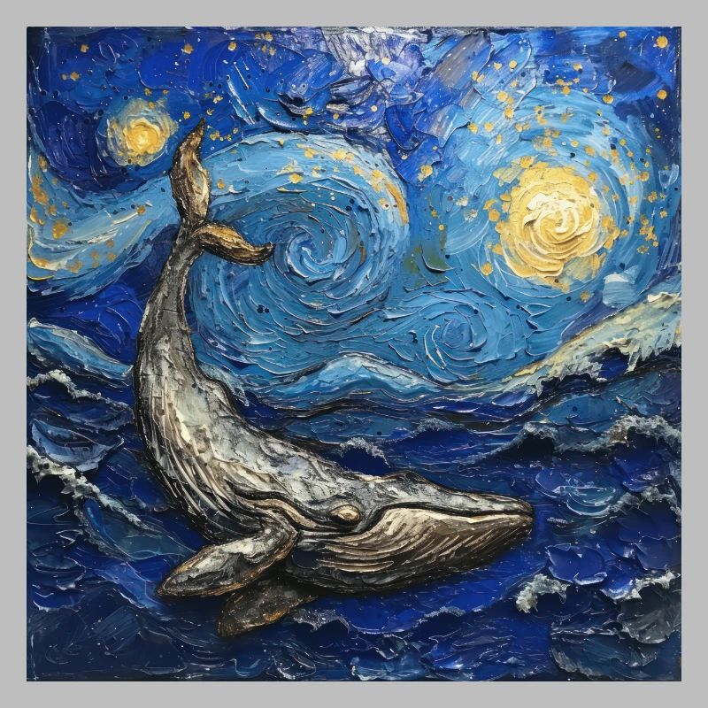 Baleines, Poisson, Océan, Van Gogh, Nuit étoilée