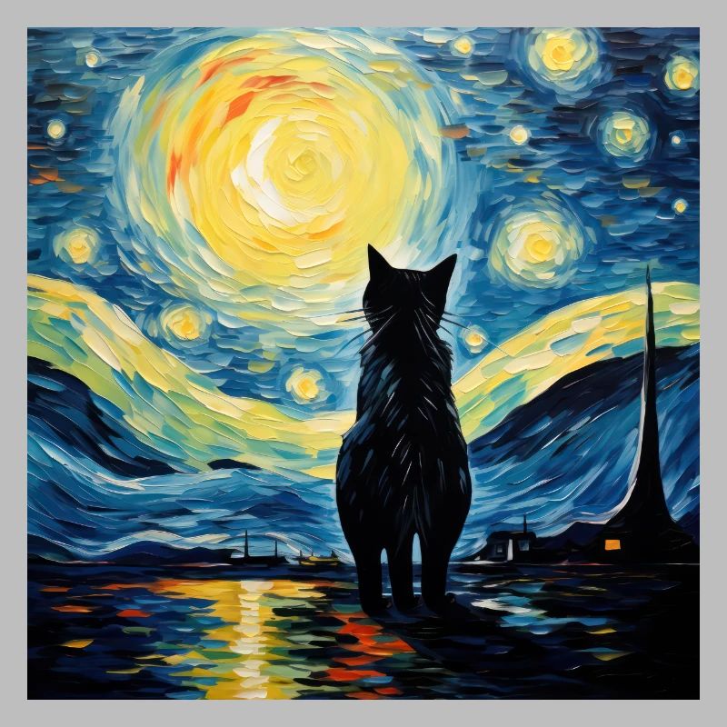 Chat, Motif De Chat, Van Gogh, Nuit Étoilée
