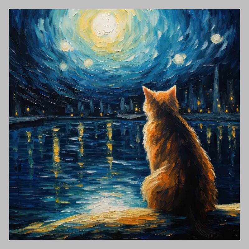 Chat, Motif De Chat, Van Gogh, Nuit Étoilée