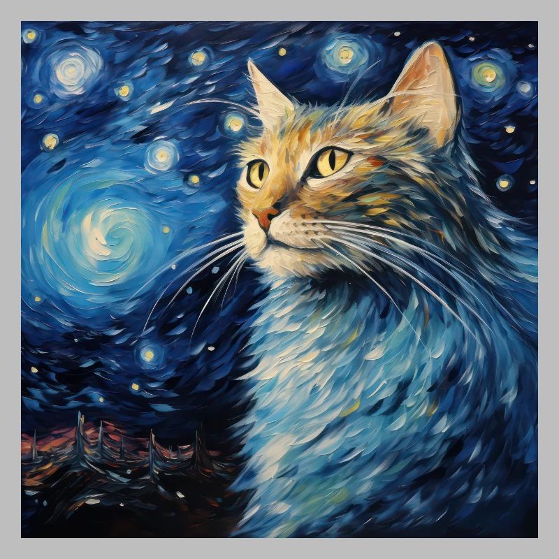 Cat, Cat Motif, Van Gogh, Starry Night