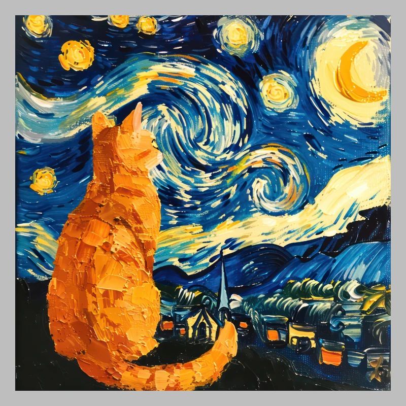 Chat, Motif De Chat, Van Gogh, Nuit Étoilée