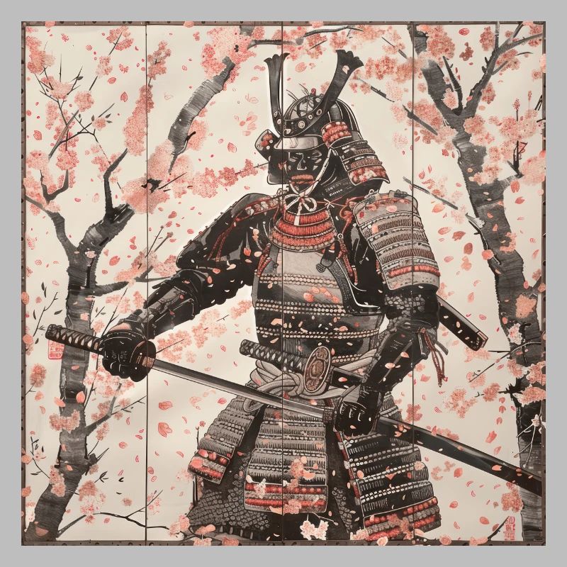 Japanisch, Samurai, Kirschblüte, Kunst, Ukiyo-E
