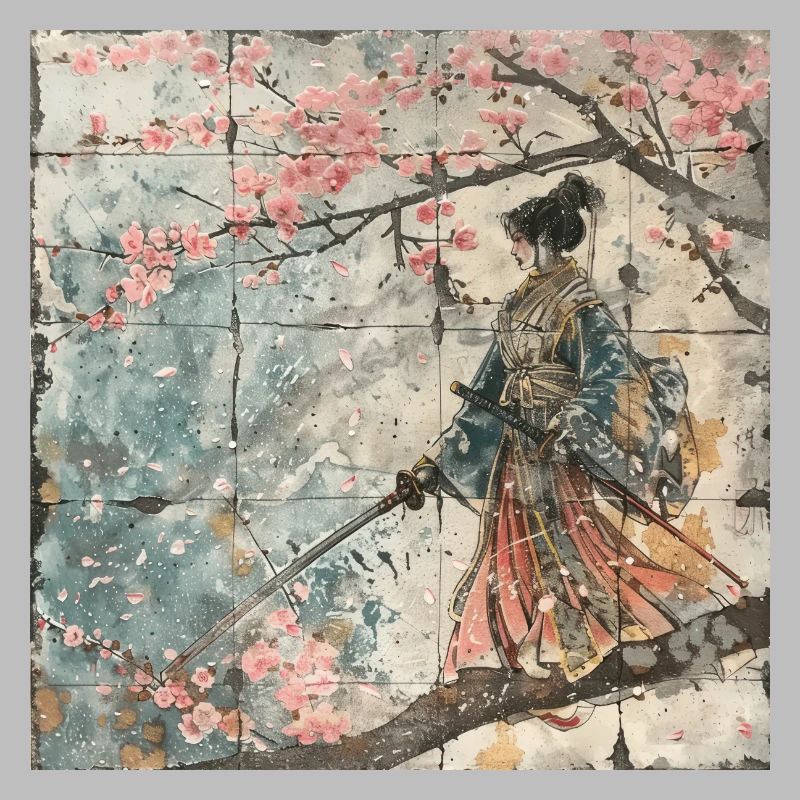 Japanisch, Samurai, Kirschblüte, Kunst, Ukiyo-E