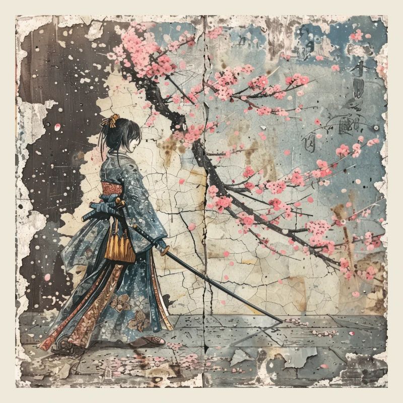 Japanisch, Samurai, Kirschblüte, Kunst, Ukiyo-E