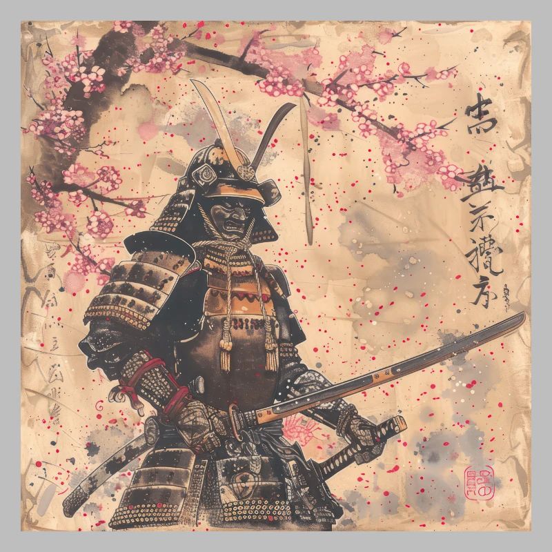 Japanisch, Samurai, Kirschblüte, Kunst, Ukiyo-E
