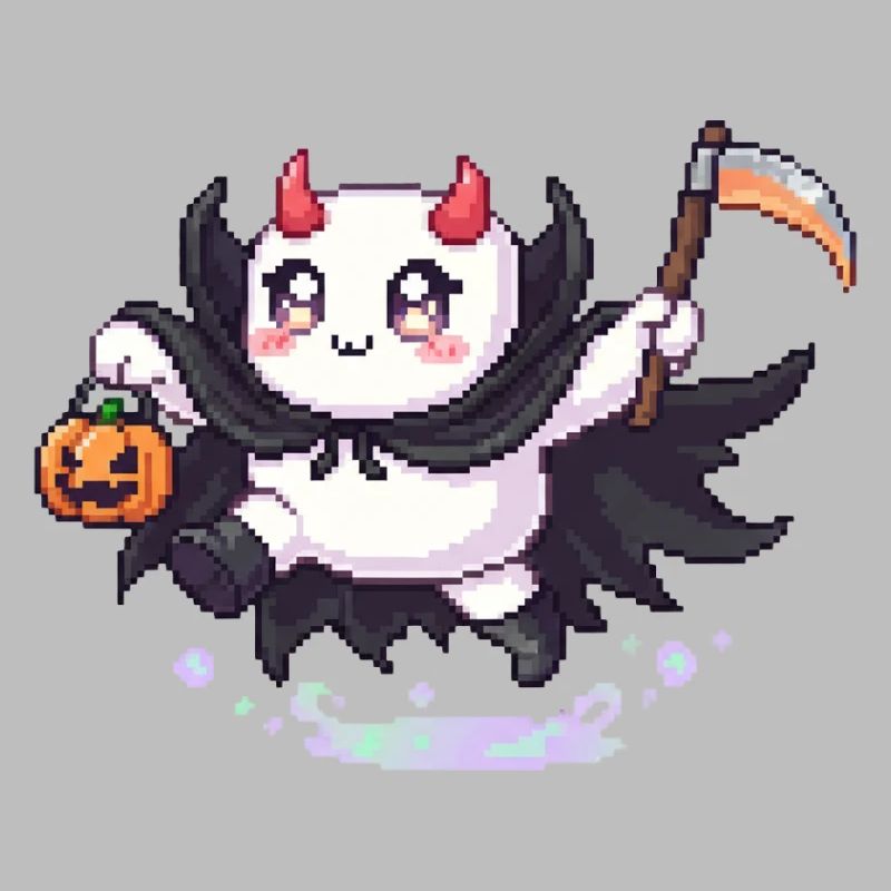 Pixel Halloween Demon with Jack-o-lantern