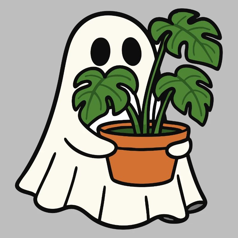 Cute Ghost with Monstera Plant