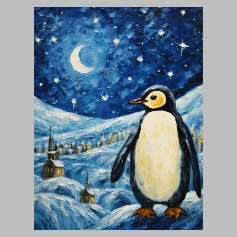 pinguin, van gogh, sternennacht, tier, vogel