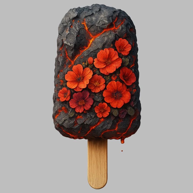 Surreales Lava-Eis mit Blüte