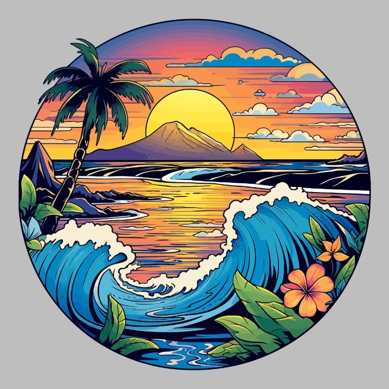 Enchanting waves, sandy beach, palm trees, sea