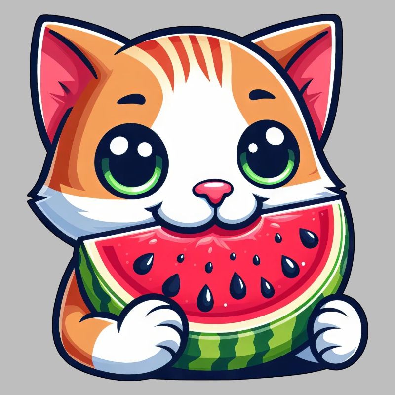 Chat avec melon drôle fruit dessin animé chat
