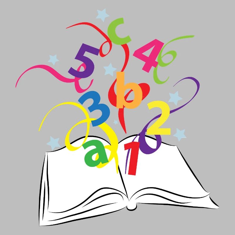 Buch mit bunten Buchstaben und Zahlen