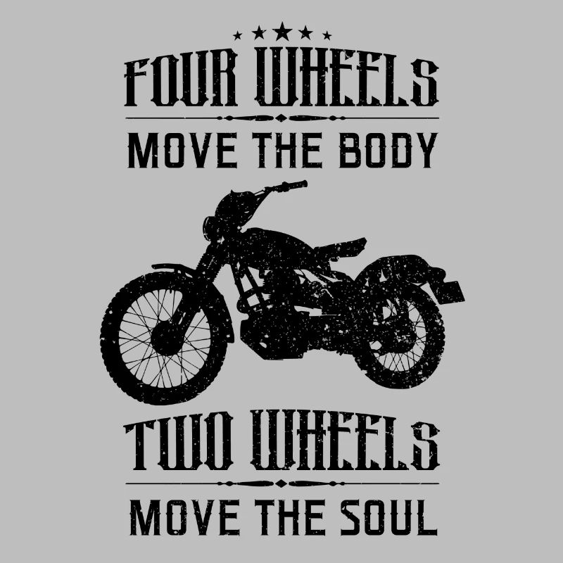 Motorrad und Männer mit Spruch